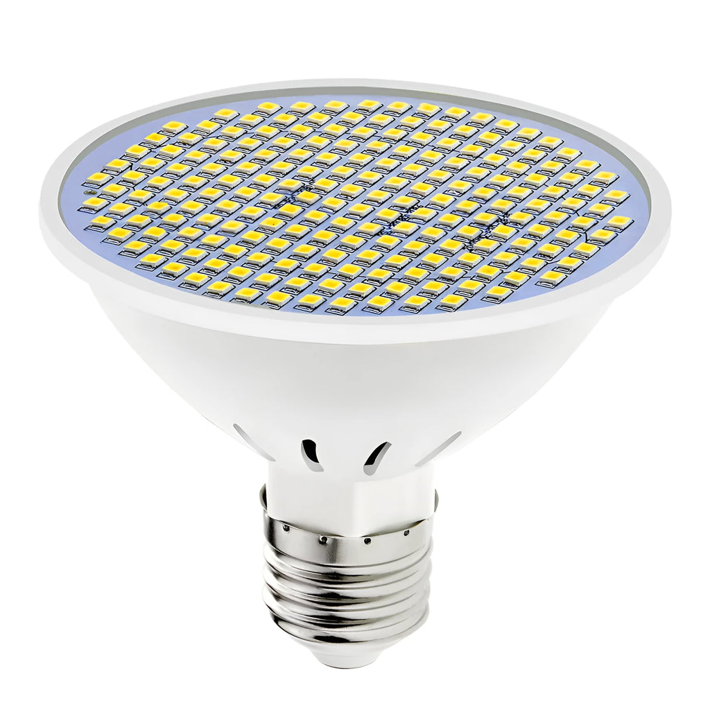 E27 LED lamp cup with SMD 2835 beads showing warm white and cool white options