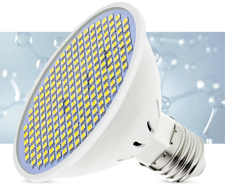 E27 LED lamp cup with SMD 2835 beads showing warm white and cool white options