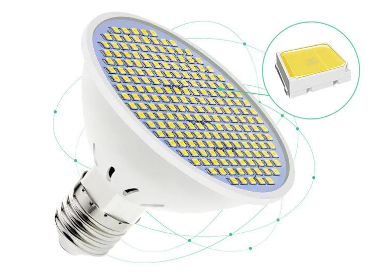 E27 LED lamp cup with SMD 2835 beads showing warm white and cool white options