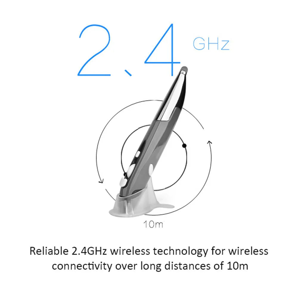 Wireless optical pen mouse in pen shape, red colour, ABS plastic construction with 2.4GHz USB receiver