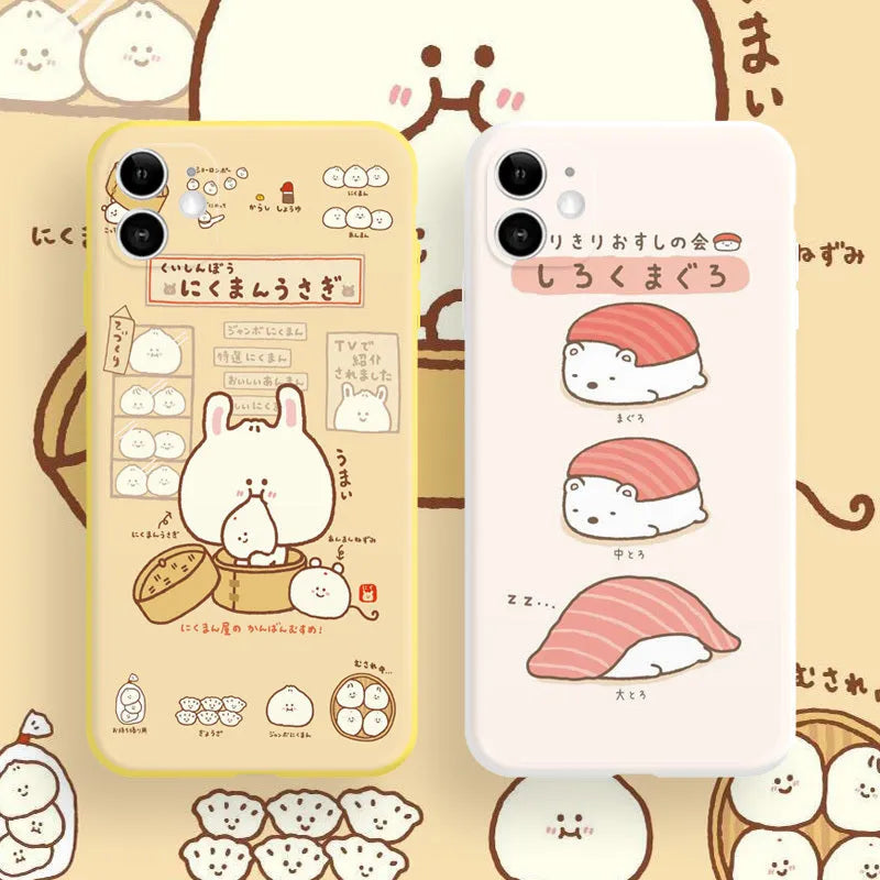 Sakurasaka Salmon Sushi Design Compatible Phone Case for Apple iPhone 11 12 Pro Max XR XS 7 8 Plus Protective Hard Shell Cover Novelty Food Patterned Mobile Case