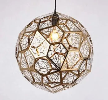 Modern polyhedron diamond ball stainless steel chandelier with geometric metal mesh shade in silver finish