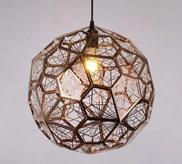 Modern polyhedron diamond ball stainless steel chandelier with geometric metal mesh shade in silver finish