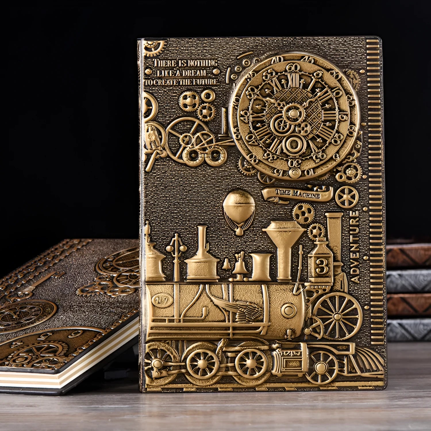 European relief retro embossed notepad diary in red bronze, silver, and green bronze colours.