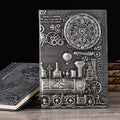 European relief retro embossed notepad diary in red bronze, silver, and green bronze colours.