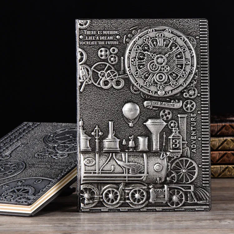 European relief retro embossed notepad diary in red bronze, silver, and green bronze colours.