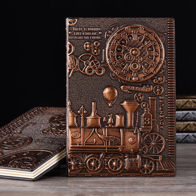 European relief retro embossed notepad diary in red bronze, silver, and green bronze colours.