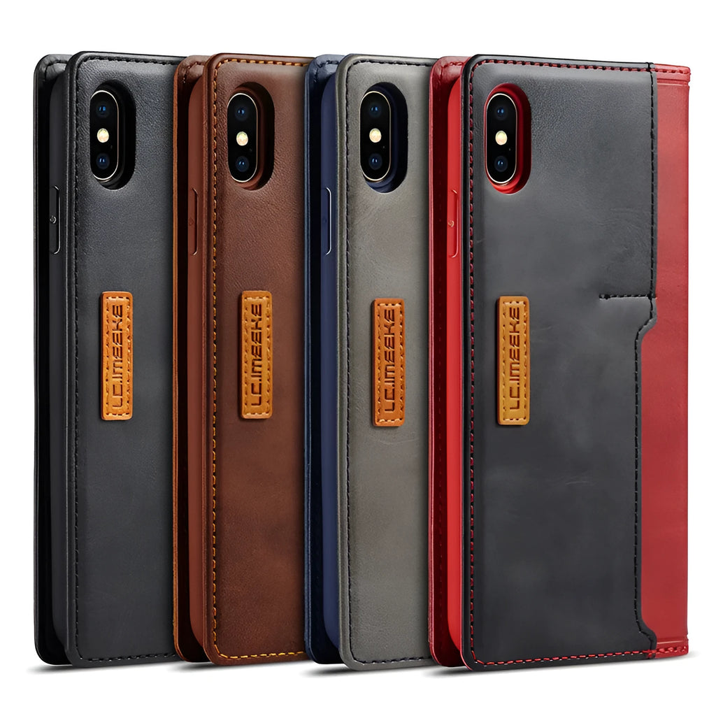 Retro leather wallet phone case for iPhone with flip cover and card storage slots