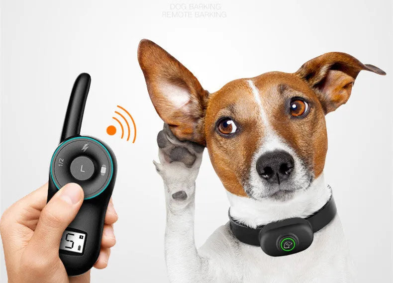 Waterproof rechargeable dog training collar with remote control in black or orange colours
