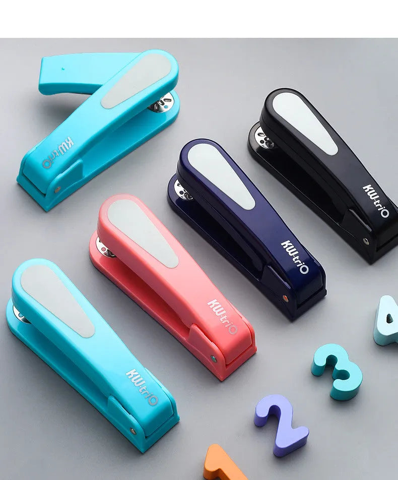 Rotatable stapler shown in dark blue colour, demonstrating its 360-degree spinning head and metal nail outlet.