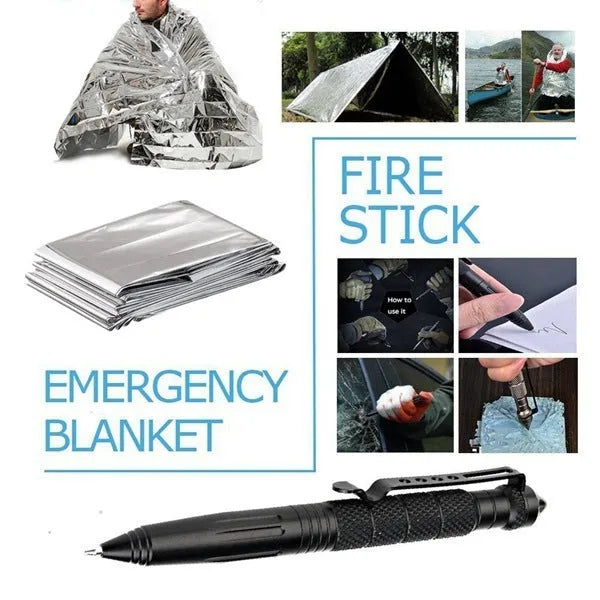 13-piece stainless steel survival tool set with tactical flashlight in shockproof box