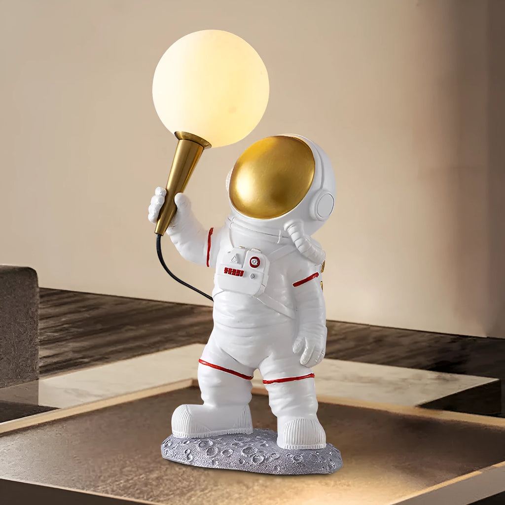 White astronaut desk lamp children's night light with resin and PLA construction