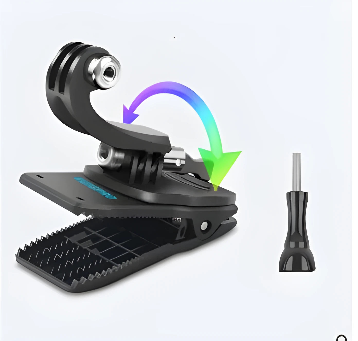 360-degree rotating backpack clip for GoPro action cameras and mobile phones with aluminium alloy construction