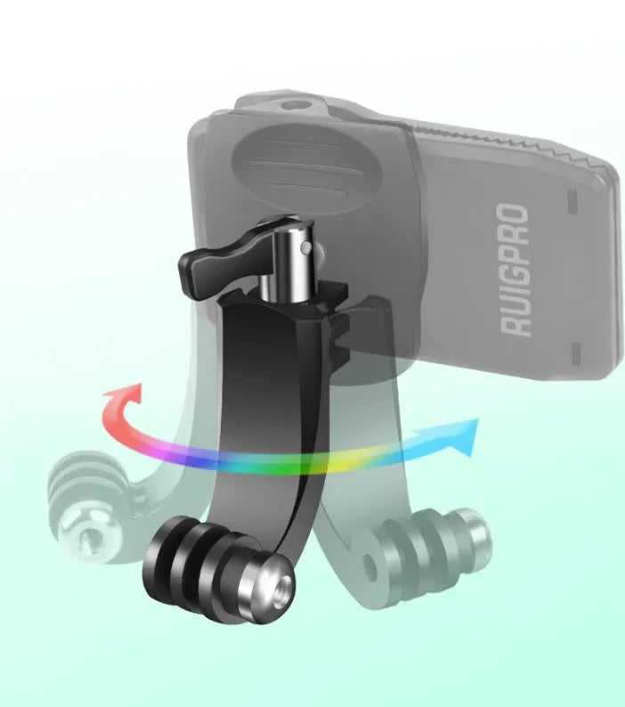 360-degree rotating backpack clip for GoPro action cameras and mobile phones with aluminium alloy construction