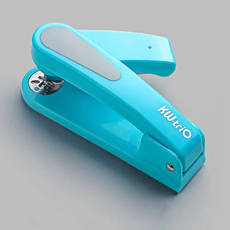 Rotatable stapler shown in dark blue colour, demonstrating its 360-degree spinning head and metal nail outlet.