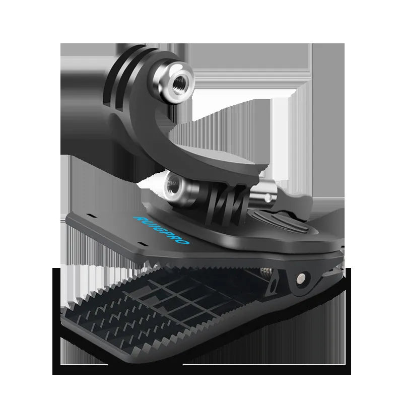 360-degree rotating backpack clip for GoPro action cameras and mobile phones with aluminium alloy construction