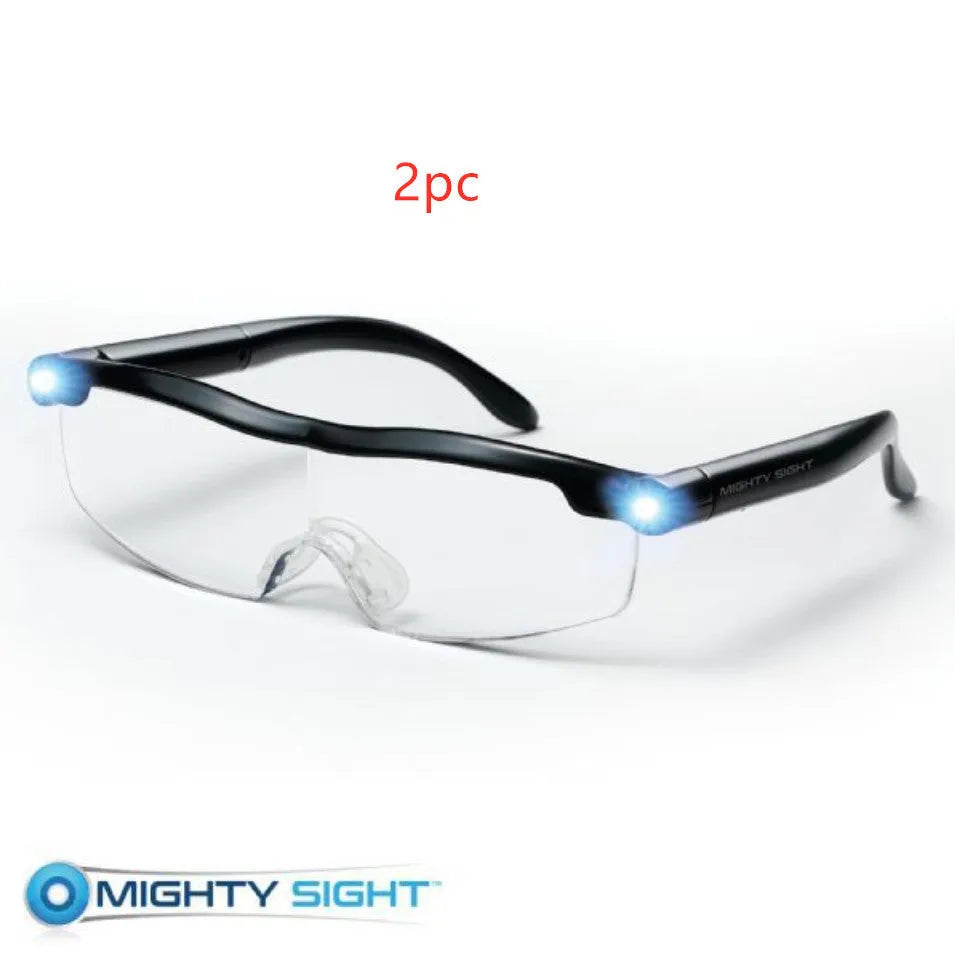 Transparent black USB LED reading glasses with integrated illumination