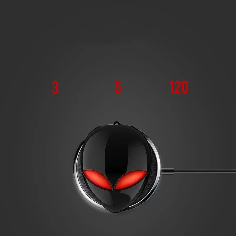 Creative Outer T8 Starman black and white alien design Bluetooth earbuds with coloured lights and wireless charging case.