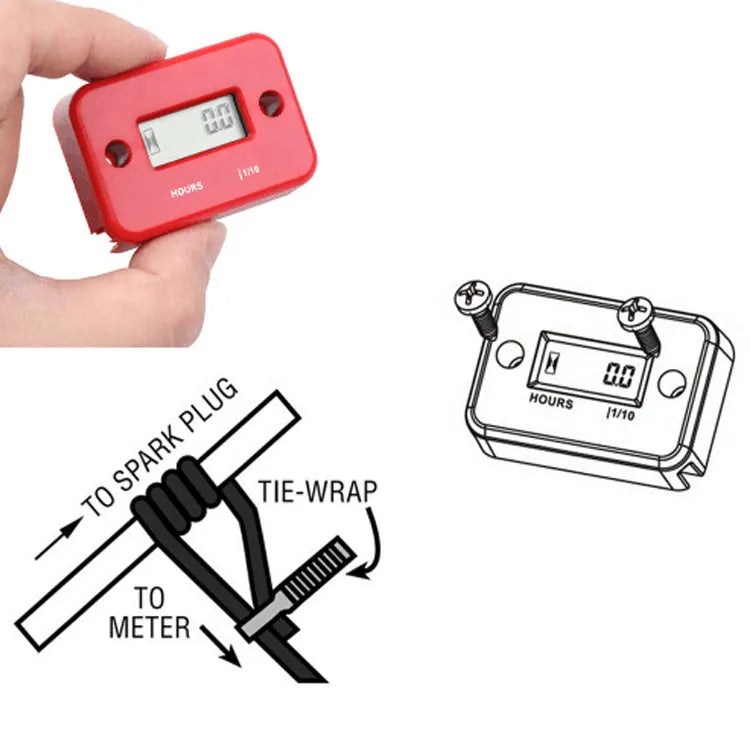 Waterproof induction hour meter with LCD display for motorcycle ATV motorboat gasoline engines