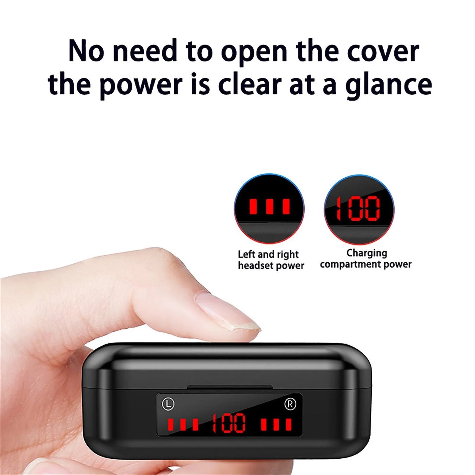 V7 LED button version wireless Bluetooth earphones with charging case and three ear cap pairs