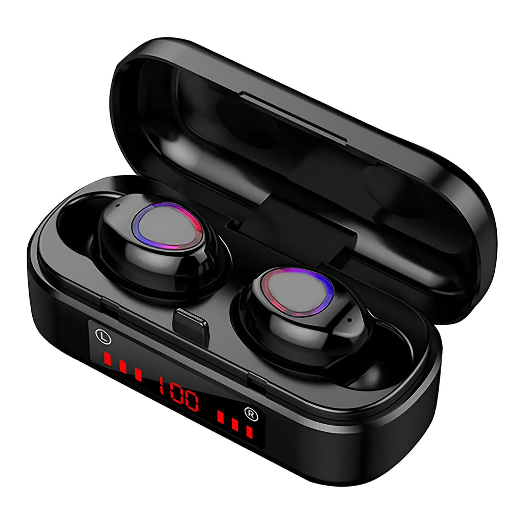 V7 LED button version wireless Bluetooth earphones with charging case and three ear cap pairs