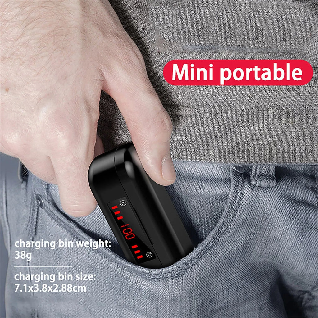 V7 LED button version wireless Bluetooth earphones with charging case and three ear cap pairs