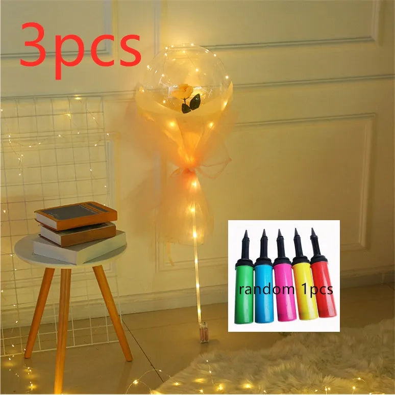 Transparent LED luminous DIY balloon rose bouquet with integrated lights for decoration.
