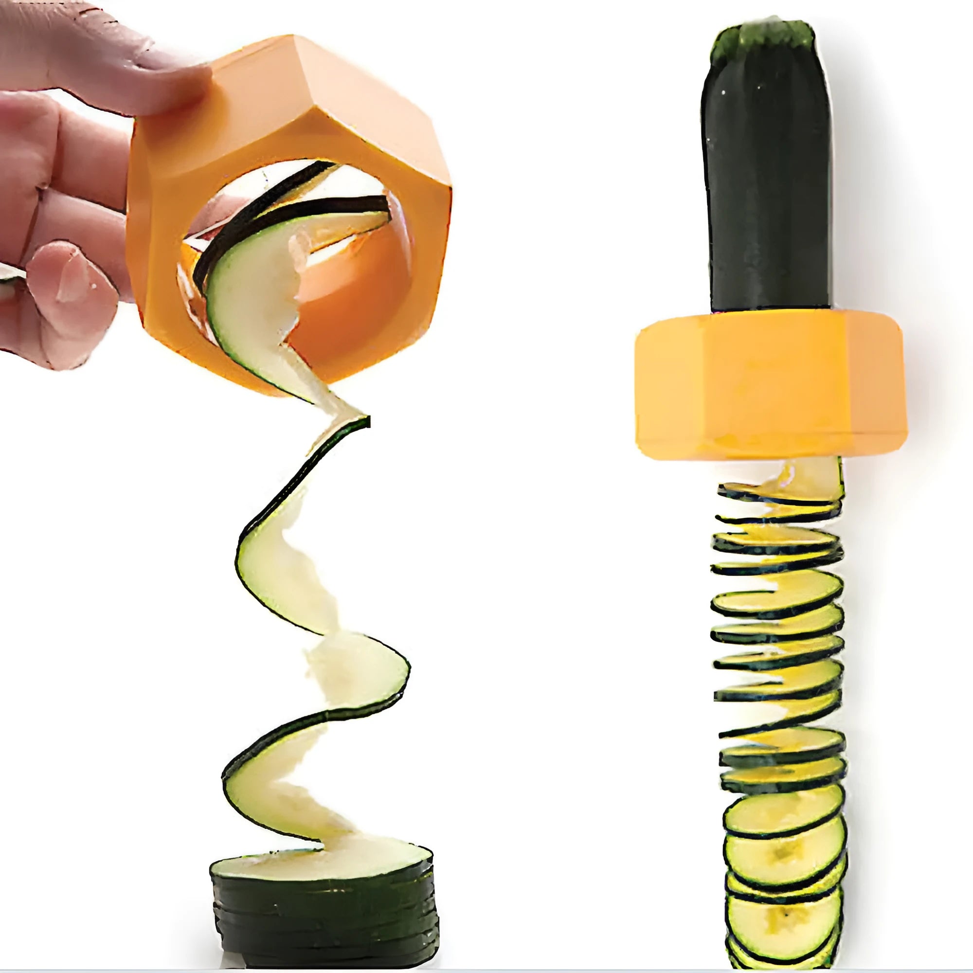 Yellow and green kitchen spiral vegetable cutter with ABS plastic food-grade construction