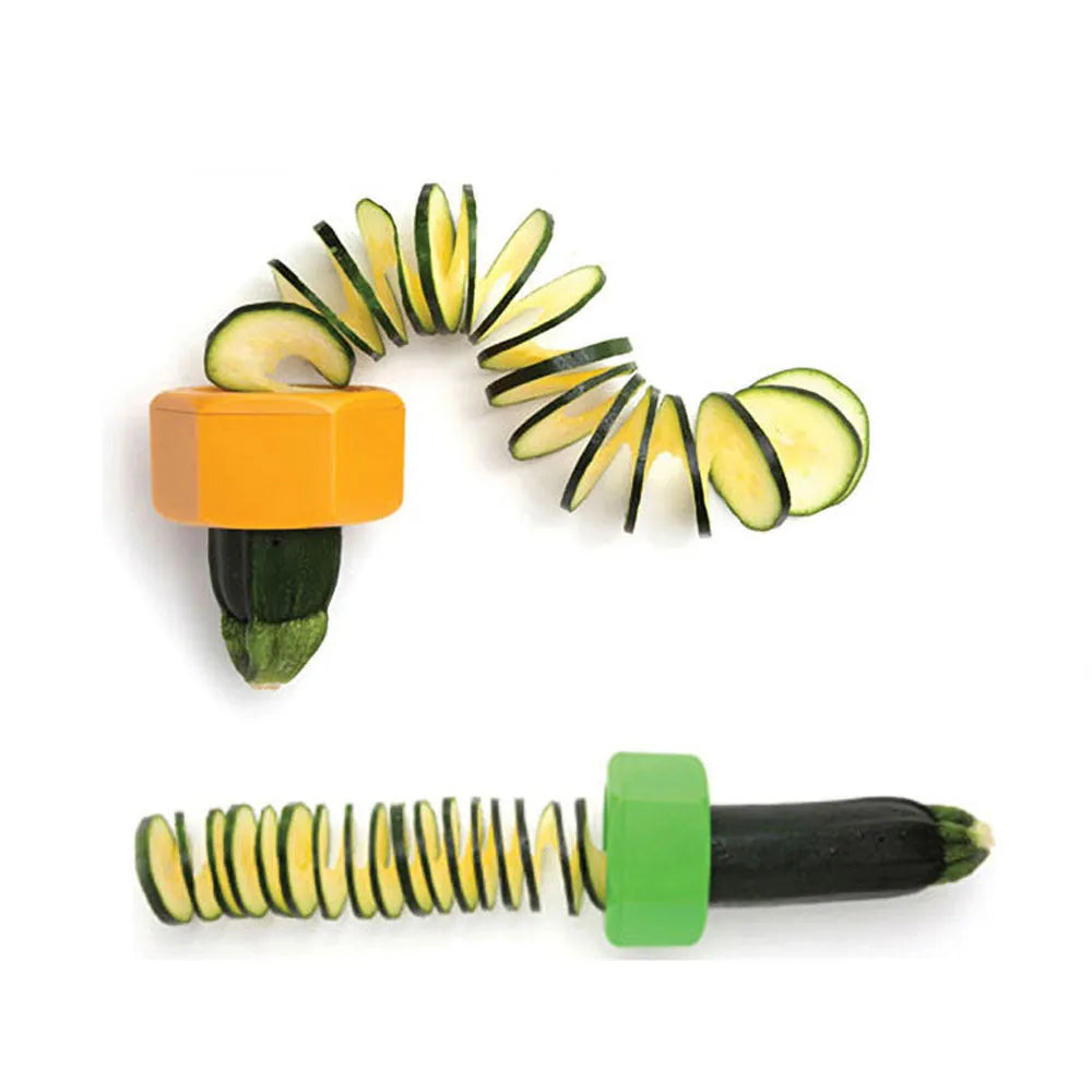 Yellow and green kitchen spiral vegetable cutter with ABS plastic food-grade construction
