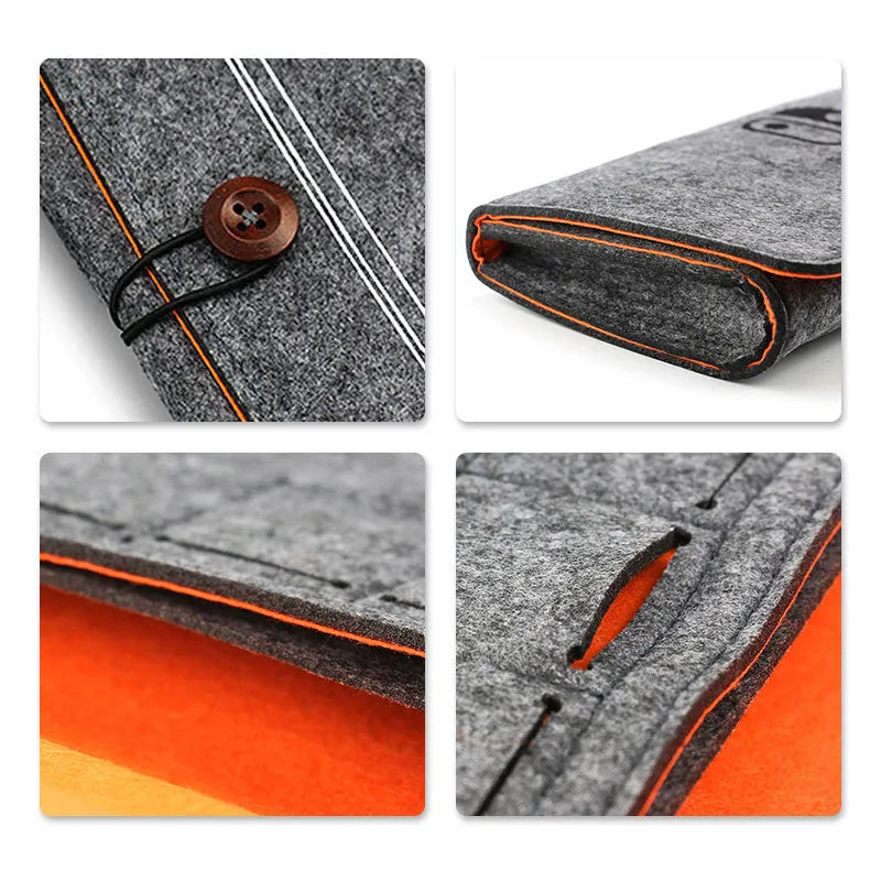 Black felt storage pouch for Nintendo Switch console with game cartridge slots open.