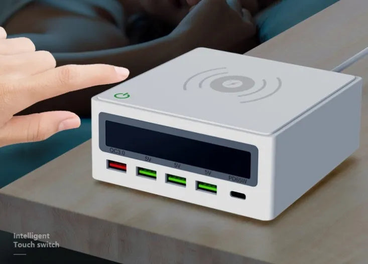 Amazon Explosive PD65w 5-port USB wireless charger with QC3.0 fast charge and interchangeable plug heads