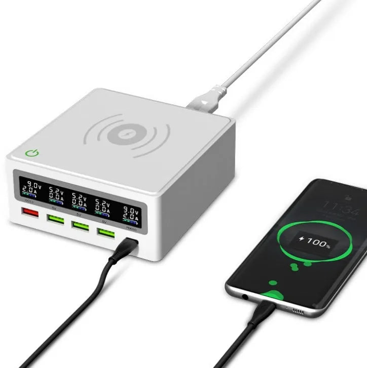 Amazon Explosive PD65w 5-port USB wireless charger with QC3.0 fast charge and interchangeable plug heads