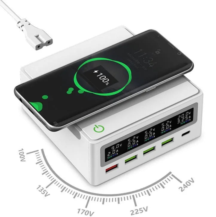 Amazon Explosive PD65w 5-port USB wireless charger with QC3.0 fast charge and interchangeable plug heads