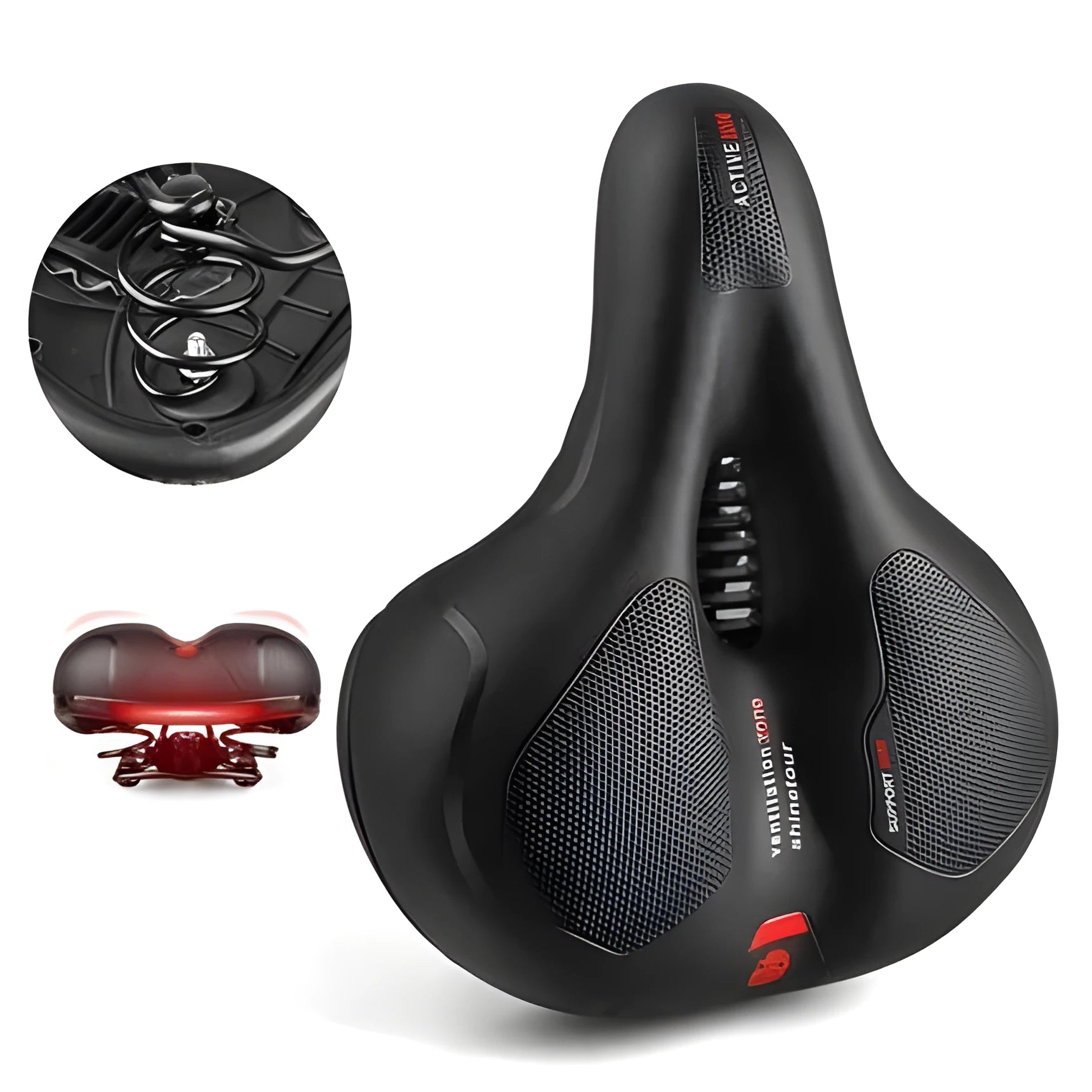 Bicycle padded cushion in brown leather fabric with thick sponge padding and air guide groove