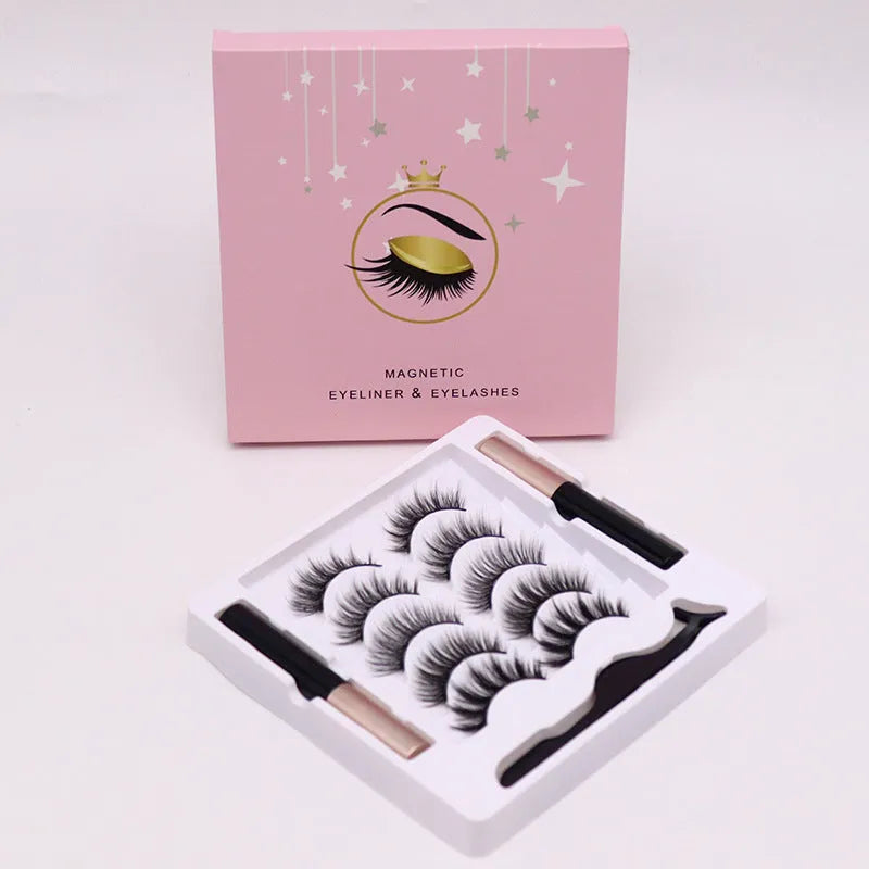 Magnetic eyeliner and false mink eyelashes set in colour 003, showing 5 reusable pairs