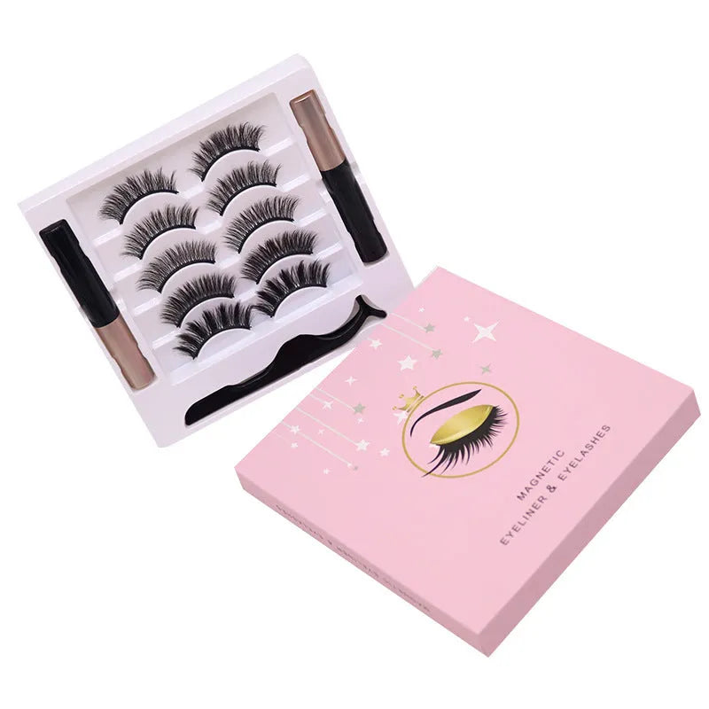 Magnetic eyeliner and false mink eyelashes set in colour 003, showing 5 reusable pairs