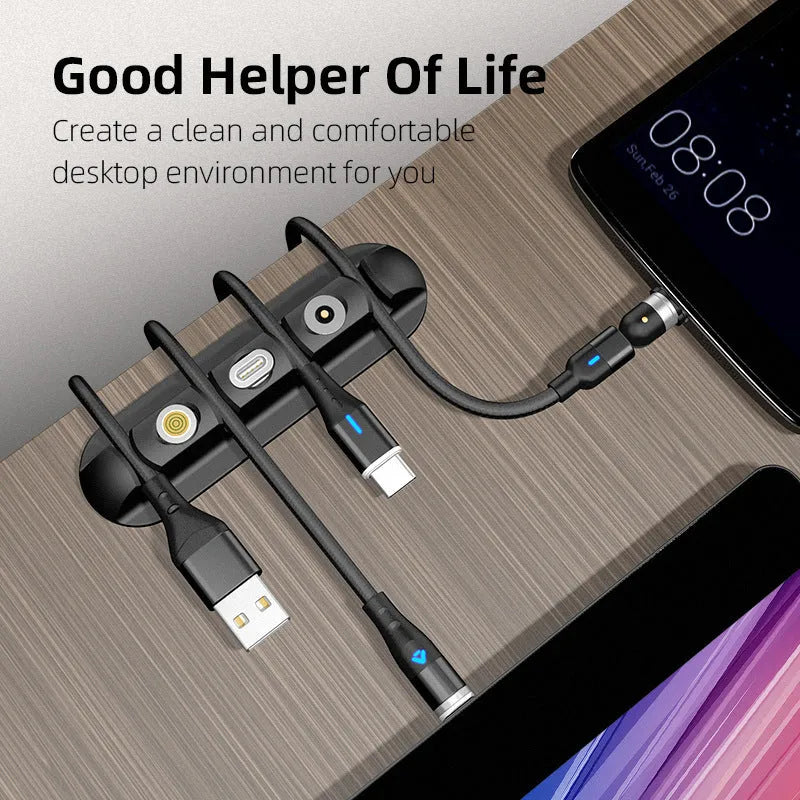 Black soft plastic desktop charging station with cable organiser compartments