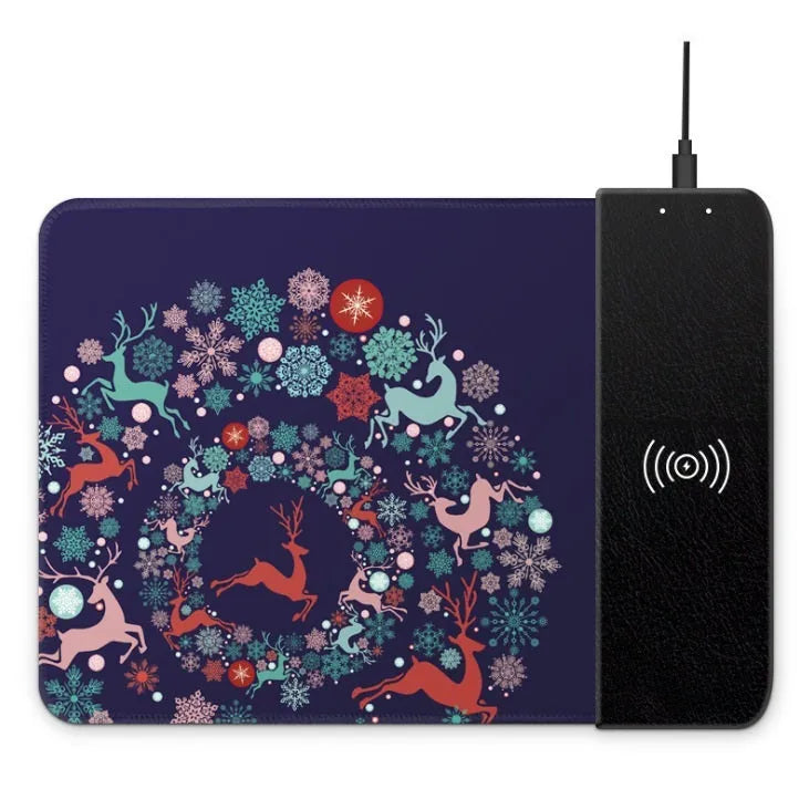 Wireless charging mouse pad with colourful cartoon mouse dot designs and RGB lighting