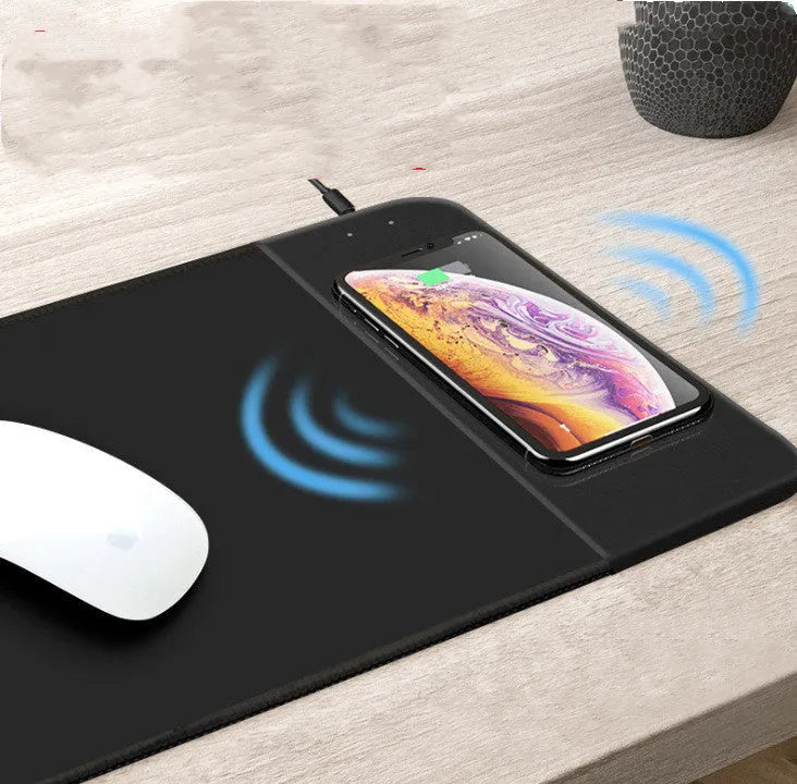 Wireless charging mouse pad with colourful cartoon mouse dot designs and RGB lighting
