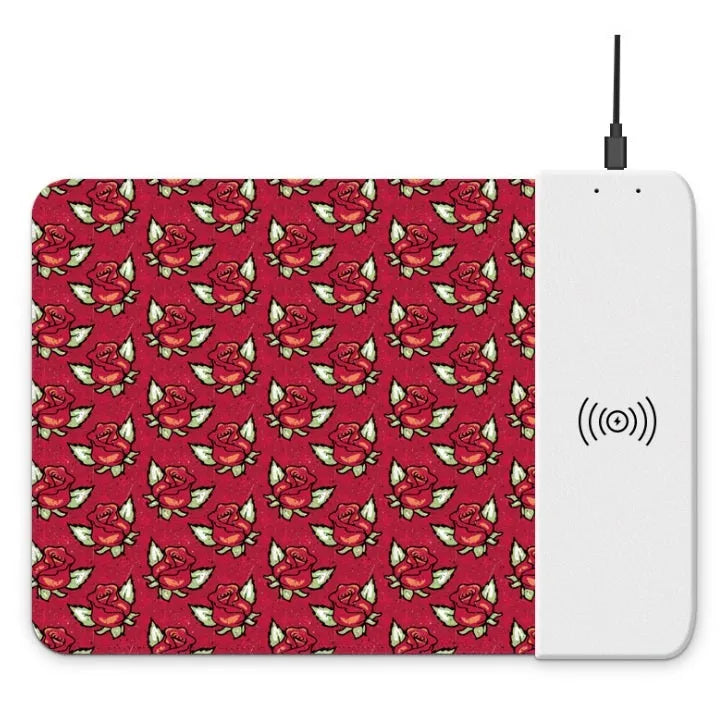 Wireless charging mouse pad with colourful cartoon mouse dot designs and RGB lighting
