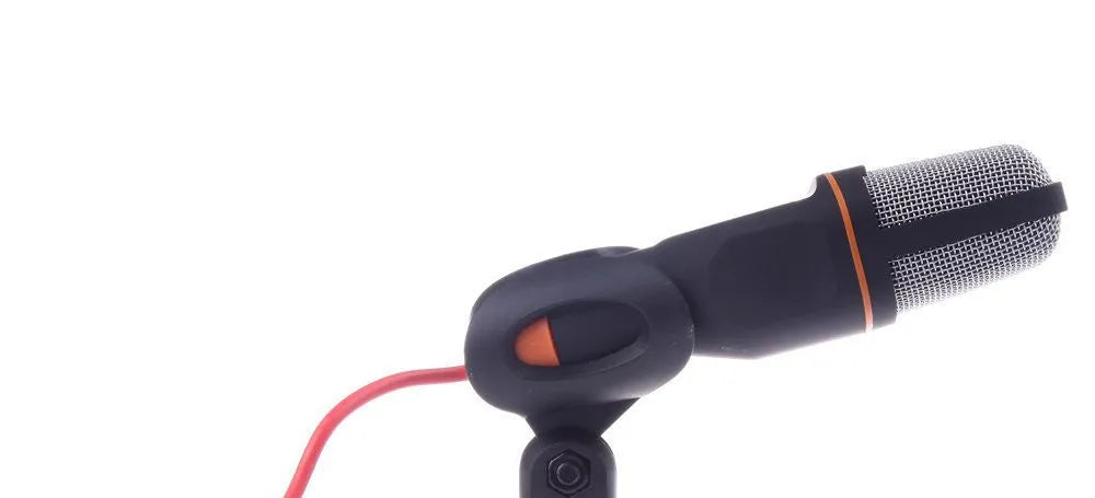 Black wired PC microphone with clip-on holder and 1.85m cable