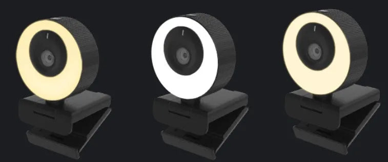 Black USB webcam with magnetic privacy cover showing 1080p resolution and 60FPS specifications