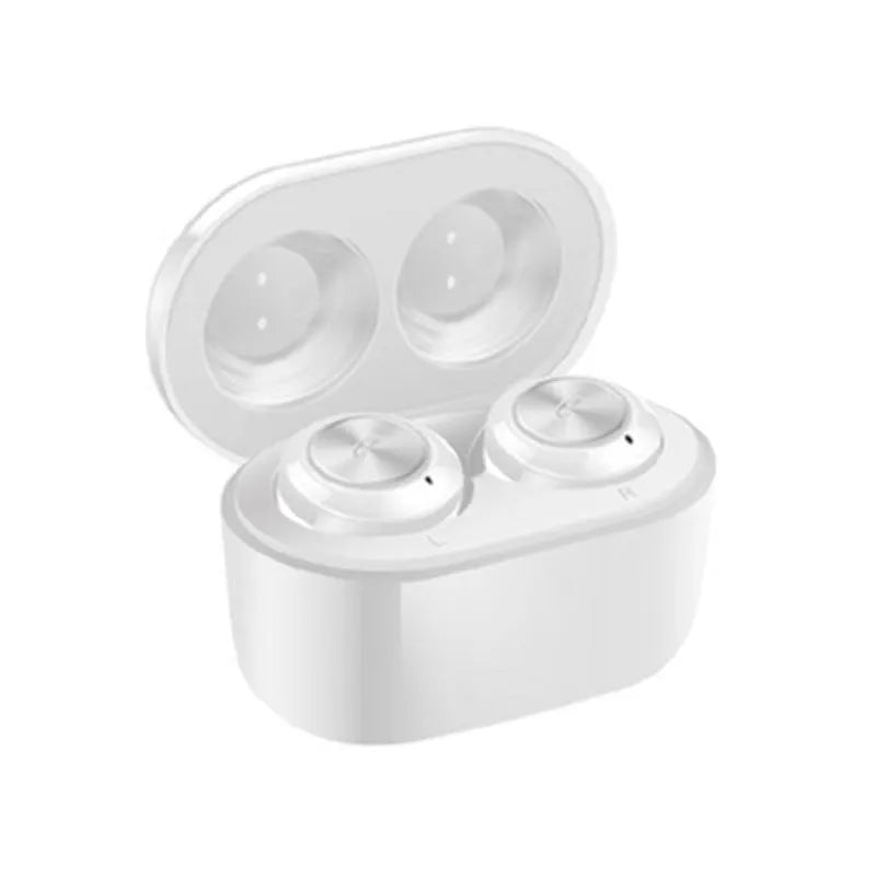 A6 black and white TWS Bluetooth headphones with noise cancellation and earplug design