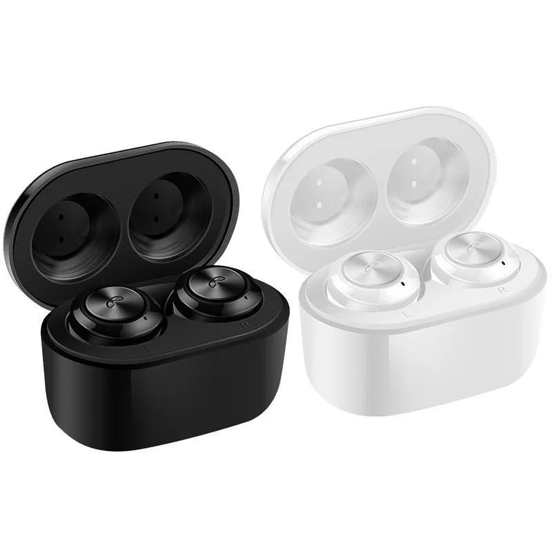 A6 black and white TWS Bluetooth headphones with noise cancellation and earplug design