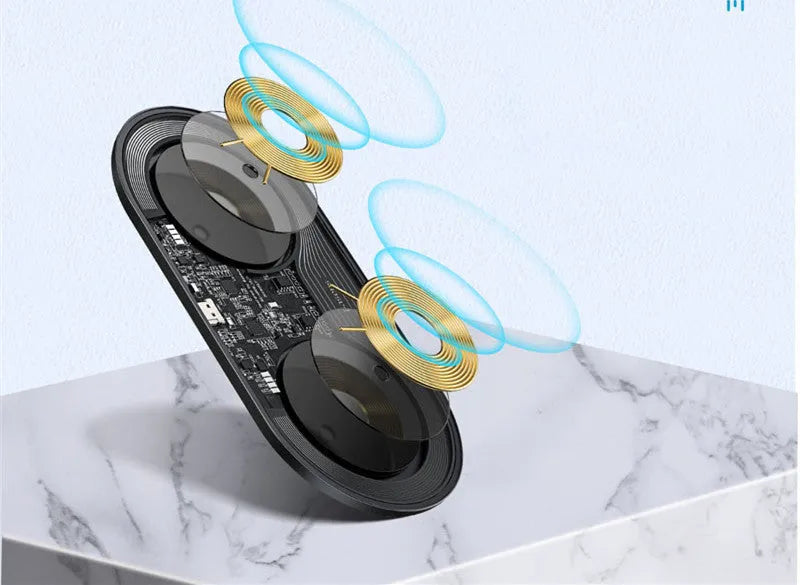 Baseus Minimalist 2-in-1 Wireless Charger Pro Version showing smartphone and earbud charging areas