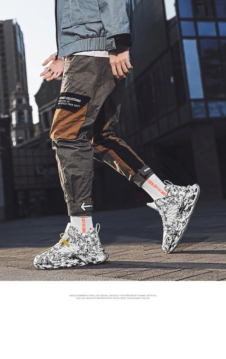 Men's camouflage pattern high-top basketball shoes on a white background