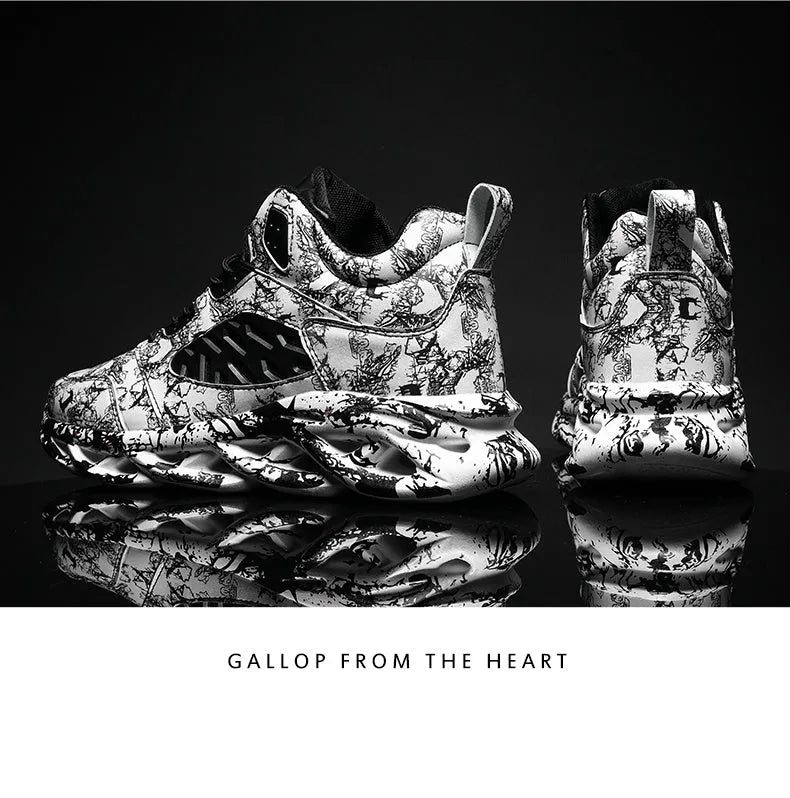 Men's camouflage pattern high-top basketball shoes on a white background