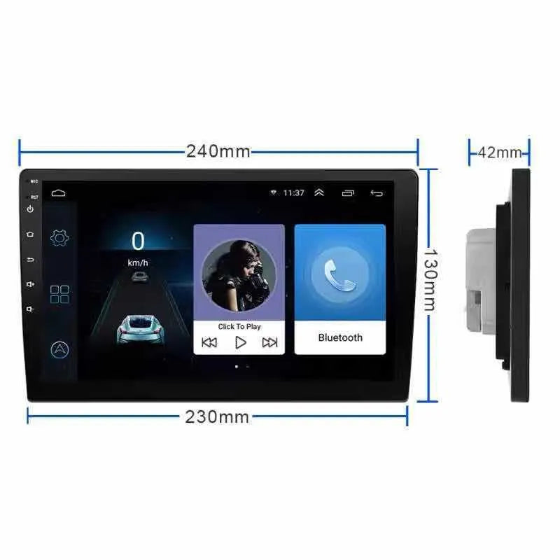 Black Android car navigator with rotating screen for GM vehicles showing 10-inch display