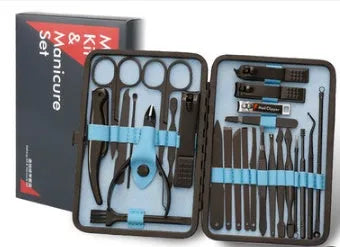 25 piece black matt manicure set with high quality steel tools in compact case