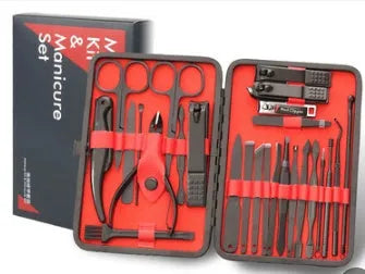 25 piece black matt manicure set with high quality steel tools in compact case